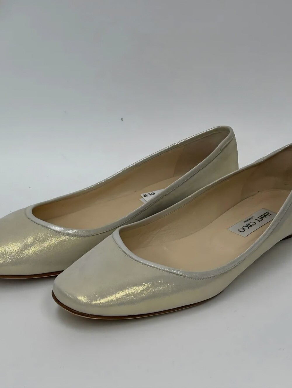 Jimmy Choo metallic off-white/gold square-toe ballet flats